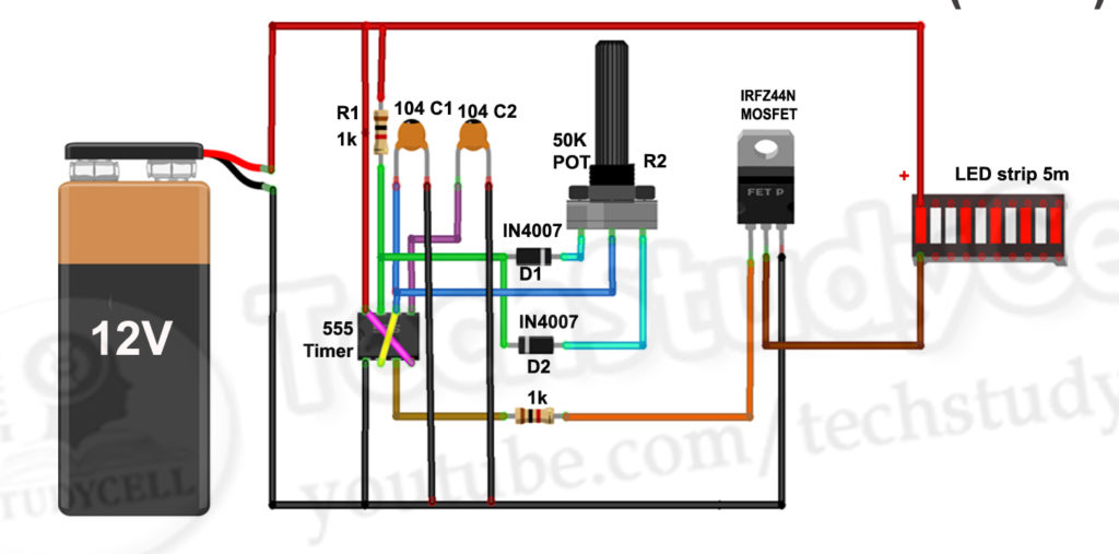 60W LED Dimmer for 12V LEDs using 555 Timer 