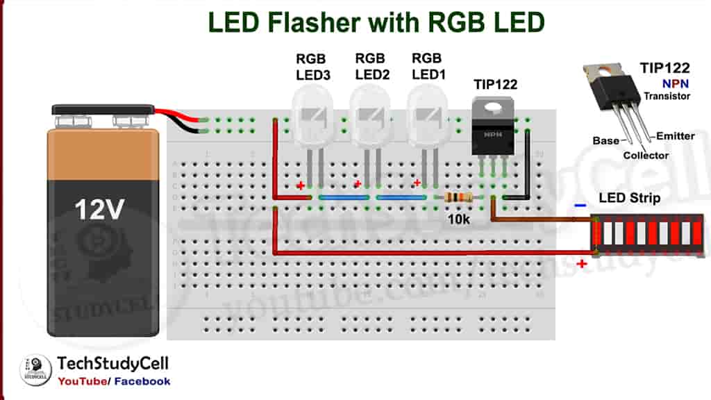 LED flasher Circuit on breadboard