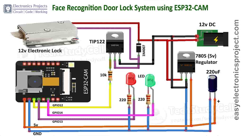 Circuit ESP32CAM Face Recognition Door Lock