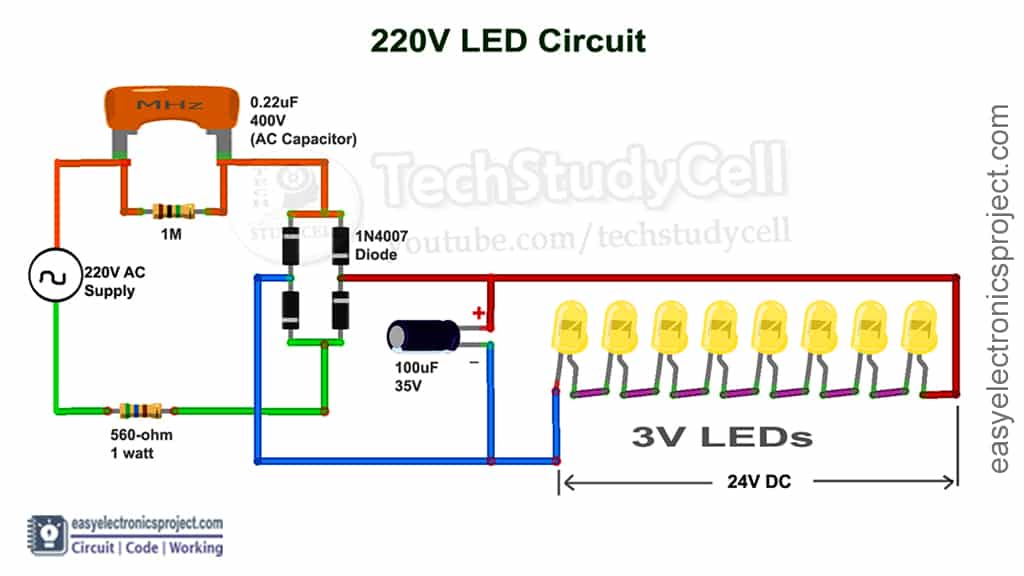 LED 220V AC circuit diagram