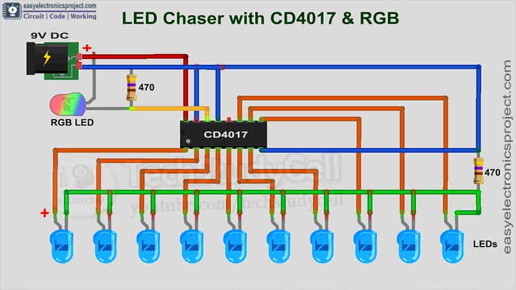 4017 LED Chaser circuit diagram