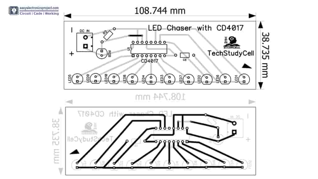 4017 LED Chaser PCB Layout