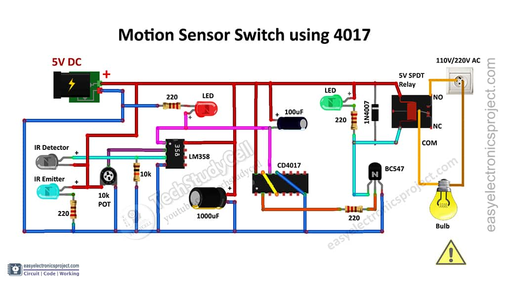 Motion Sensor Light Switch using CD4017 & IR sensor