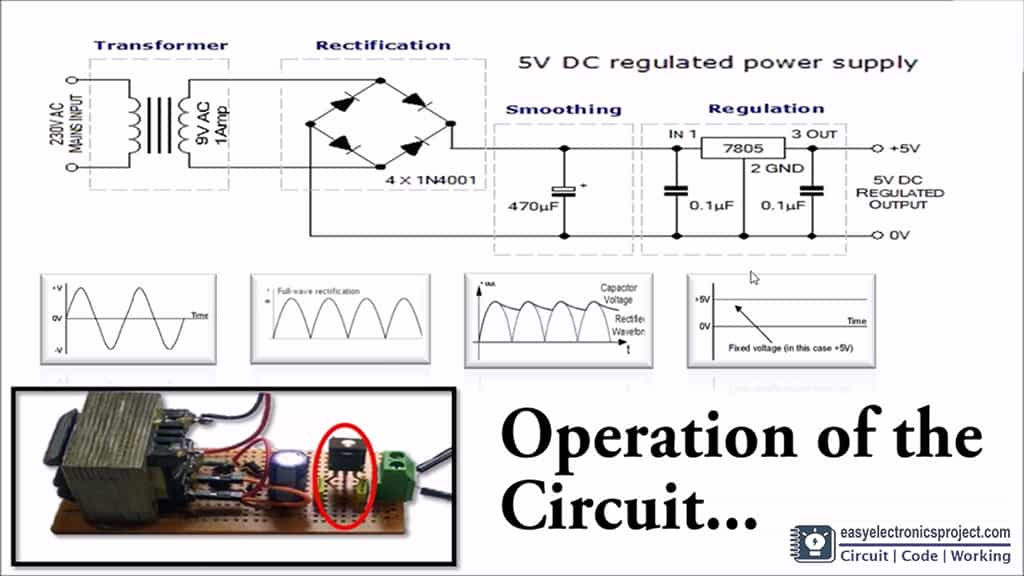 12V to 5V Converter using LM7805 IC - Power Supply