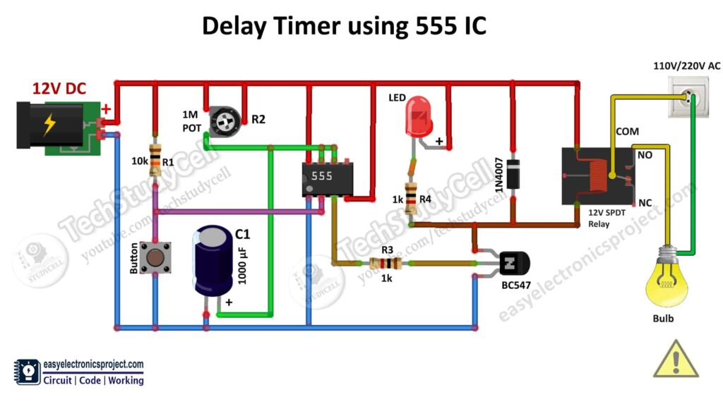 Time Delay Relay Circuit Using 555