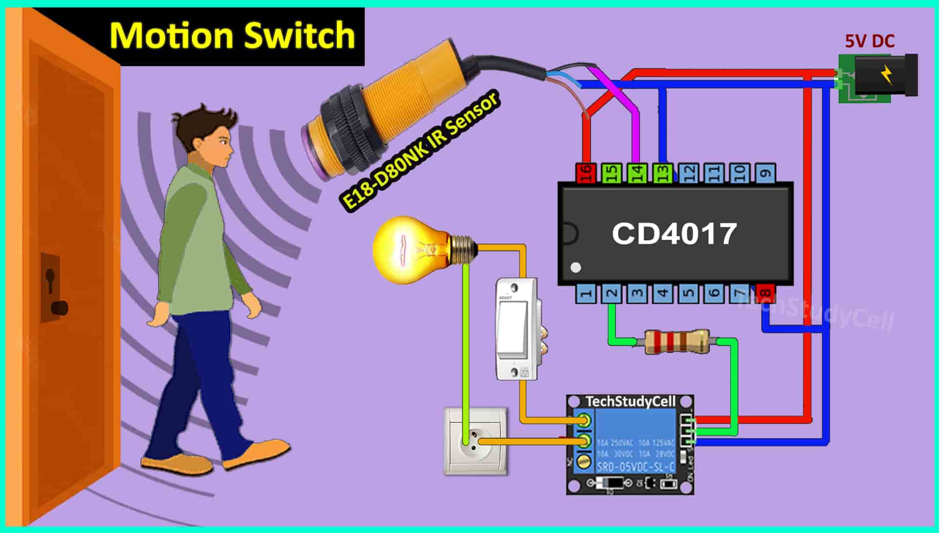 Motion Sensor Light Using IR Proximity Sensor CD4017