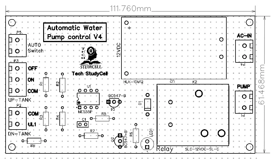 TOP PCB Layout for Automatic Water Pump Controller
